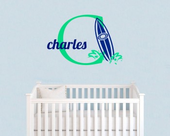 Surfboard Monogram - Beach Surf - Hawaiian Waves Initial and Name Surfboard Monogram - Beach Surf - Hawaiian Waves Initial and Name